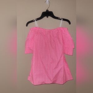 Lilly Pulitzer Hot Pink Frankee Gingham Off The Shoulder Blouse XS NWT